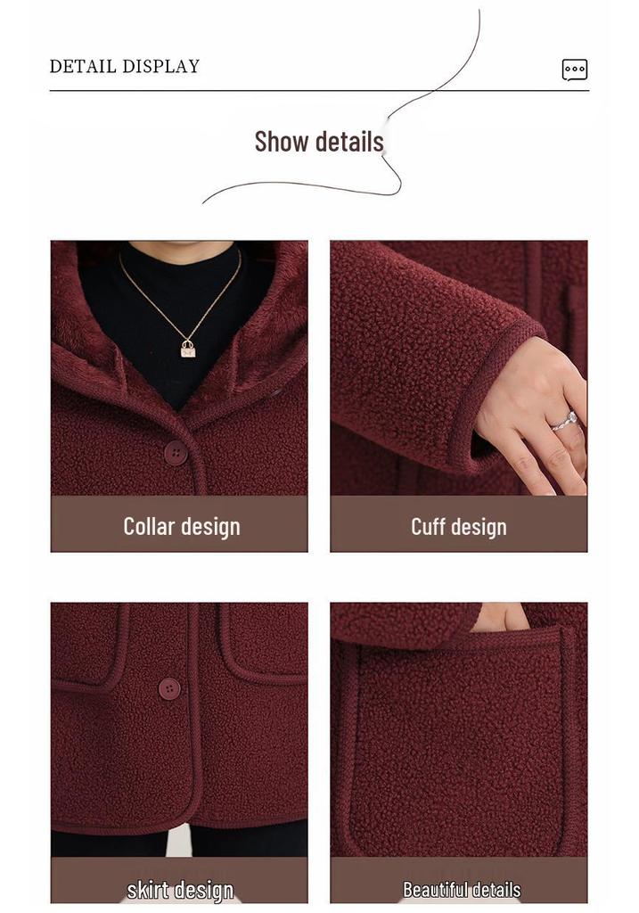 Mom's Fashionable Winter Hooded Fleece Lined Cotton Jacket for Middle-Aged & Elderly Women