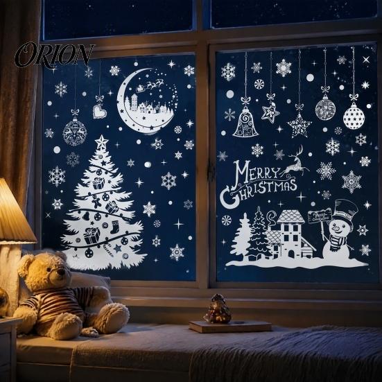 Waterproof Window Stickers 9Pcs Christmas Winter Cling, Snowman Snowflake Tree Static Glass Reusable Sticker Sticker, Removable Double-sided Decor for