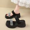 2025 summer new fashionable running water diamond outer wear versatile thick-soled cool slippers muffin bottom beach shoes