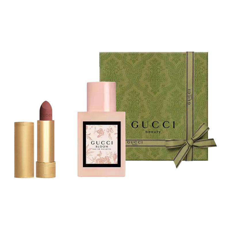 Gucci Ms. Huayue EDP Velvet Mist Lipstick Set EDP Floral Fragrance Huayue Lady Eau De Toilette 30ml + Velvet Mist Lipstick #208