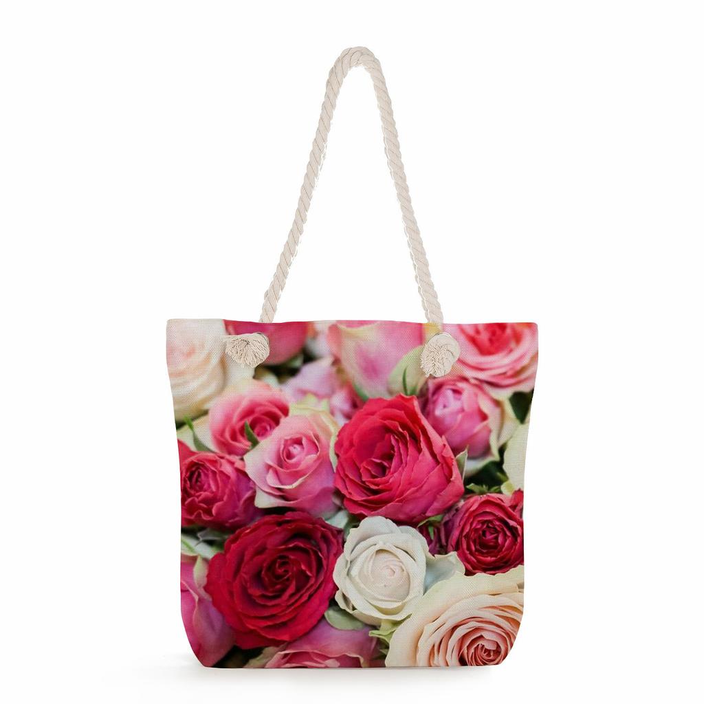 Multifunctional Flower Printed Thick Rope Shoulder Beach Bag Casual large capacity handbag 7612