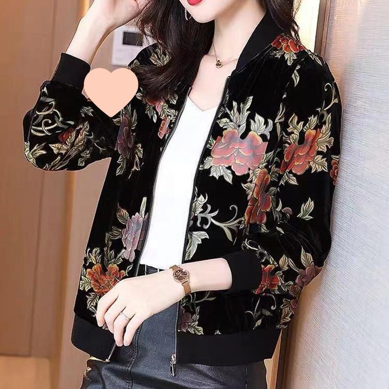 Golden Velvet Women s Baseball Jacket: Elegant, Fashionable, Age-Reducing Style for Spring and Autumn 2026. 3XL