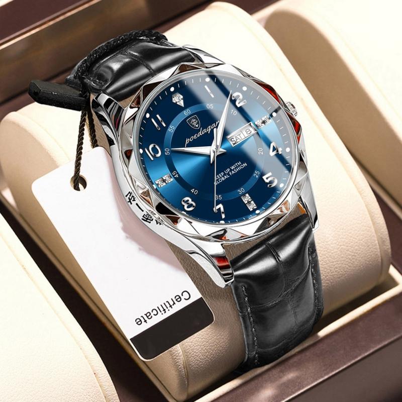 2024 Neue Trendmode Luxus-Herrenuhr Leuchtende wasserdichte Dual-Kalender-Ultradünne diamantverzierte Leder-Herrenuhr mit Automatikwerk
