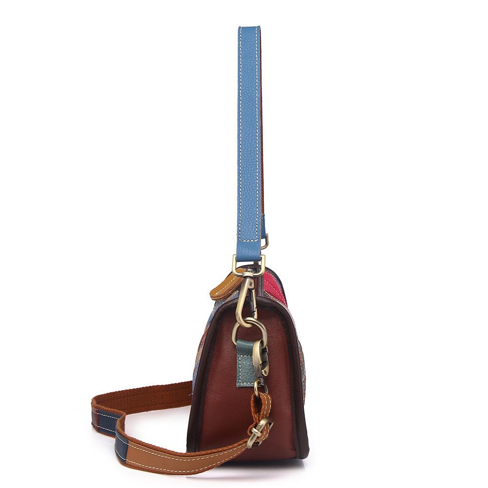 Retro Niche First-Layer Cowhide Leather Women'S Bags, Underarm Bags, Colorful Splicing Contrasting Colors, Handmade Shoulder Bags, Small Bags.
