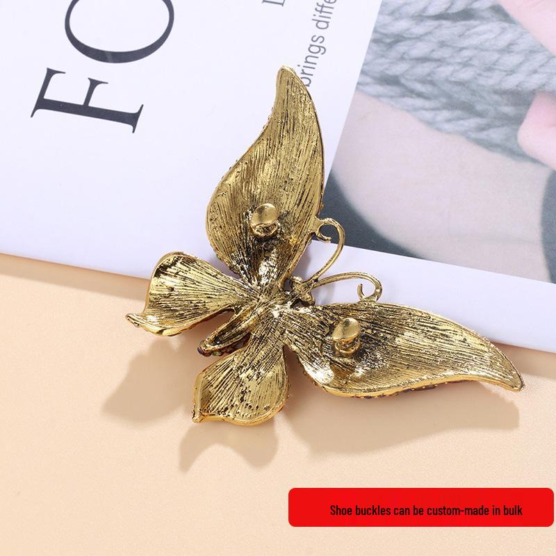 Exquisite European & American Crystal Butterfly Brooch Pin with Classic Shoe Buckle Design