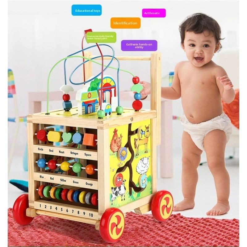 Baby Wooden Cube Walker Developmental Montessori Learning Educational Gifts