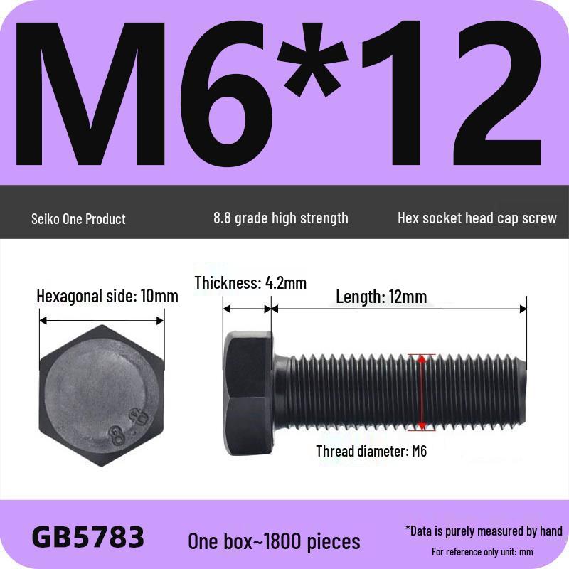 Black High-Strength Grade 8.8 Hex Bolt Screw Set (M4-M12)