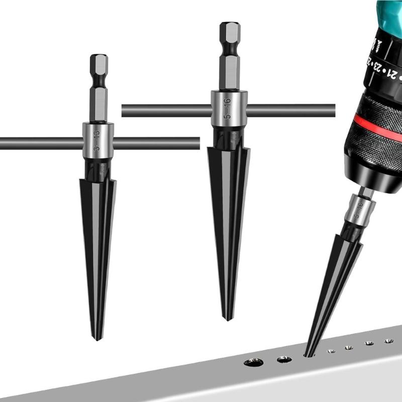 2Pcs T Handle Tapered Reamer 6 Fluted Chamfer Reaming Guitar Bridge Pin Hole Handle Tapered Reamers Woodworker Tool