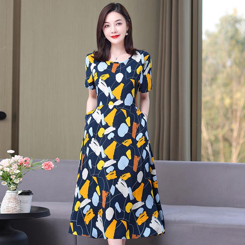 Sommer-Boho-Kleider für Damen, elegantes kurzärmliges langes Kleid in Übergröße