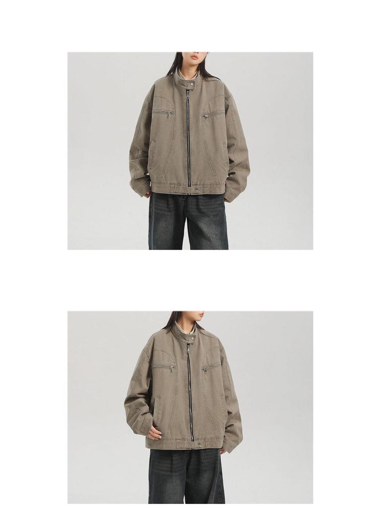 Trendige Retro Unisex Jeansjacke mit Stehkragen - Lässige Herbst-Arbeitskleidung