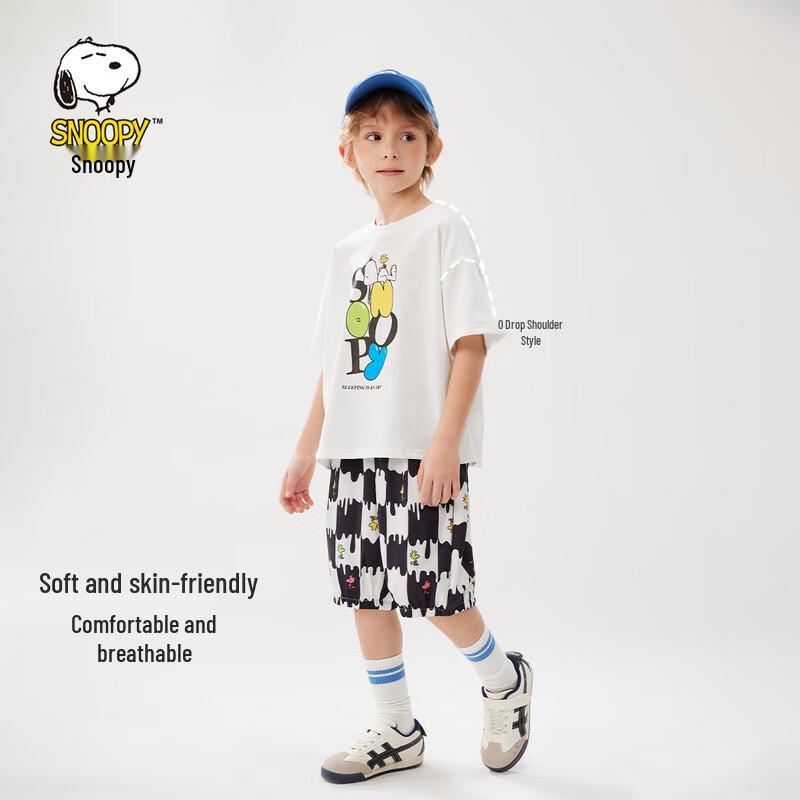 SNOOPY Kids Plaid Short Sleeve T-Shirt & Shorts Set