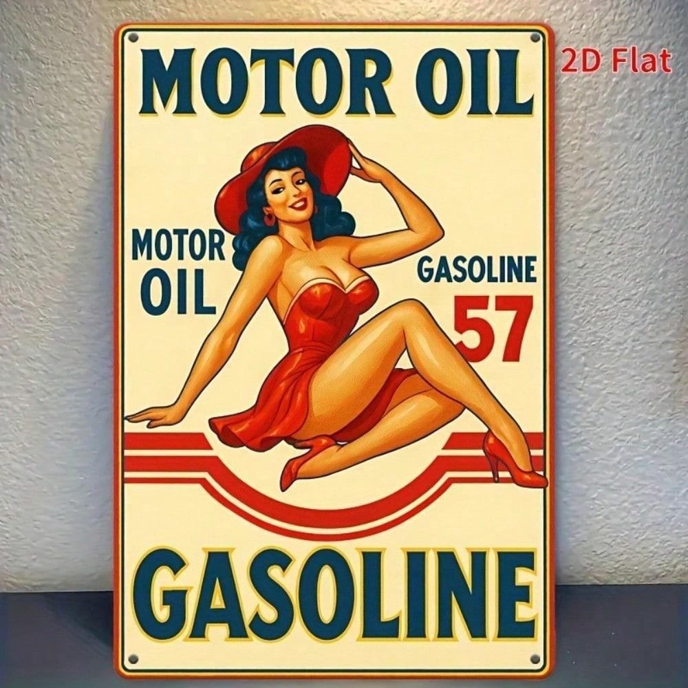 Vintage Retro Motor Oil Gasoline Sign 8x12 Inch Metal Wall Art Funny Garage Bar Cafe Restaurant Decor 2D Plaque
