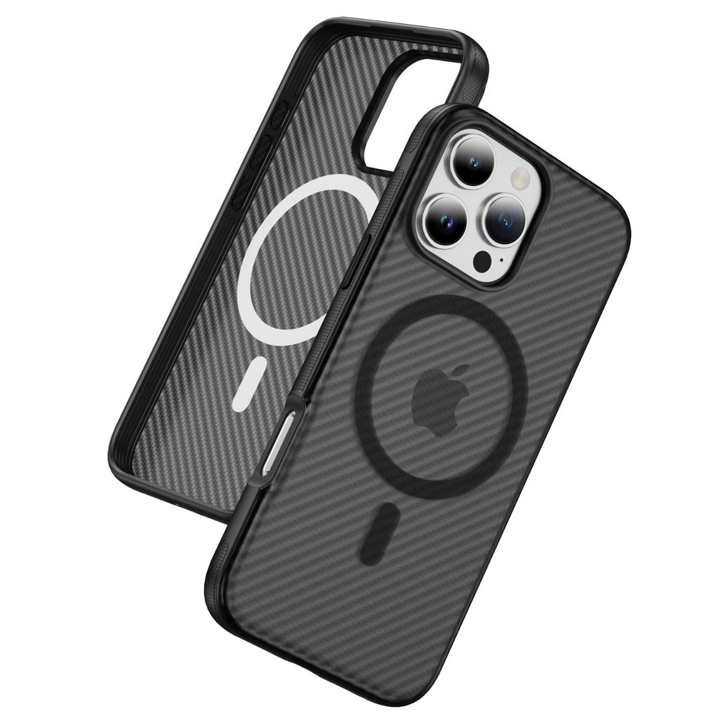 Carbon Fiber Texture Magnetic PC+TPU Frosted Clear Case For IPhone17 Pro Max Air 16 15 14Plus 13 12 for MagSafe Shockproof Cover