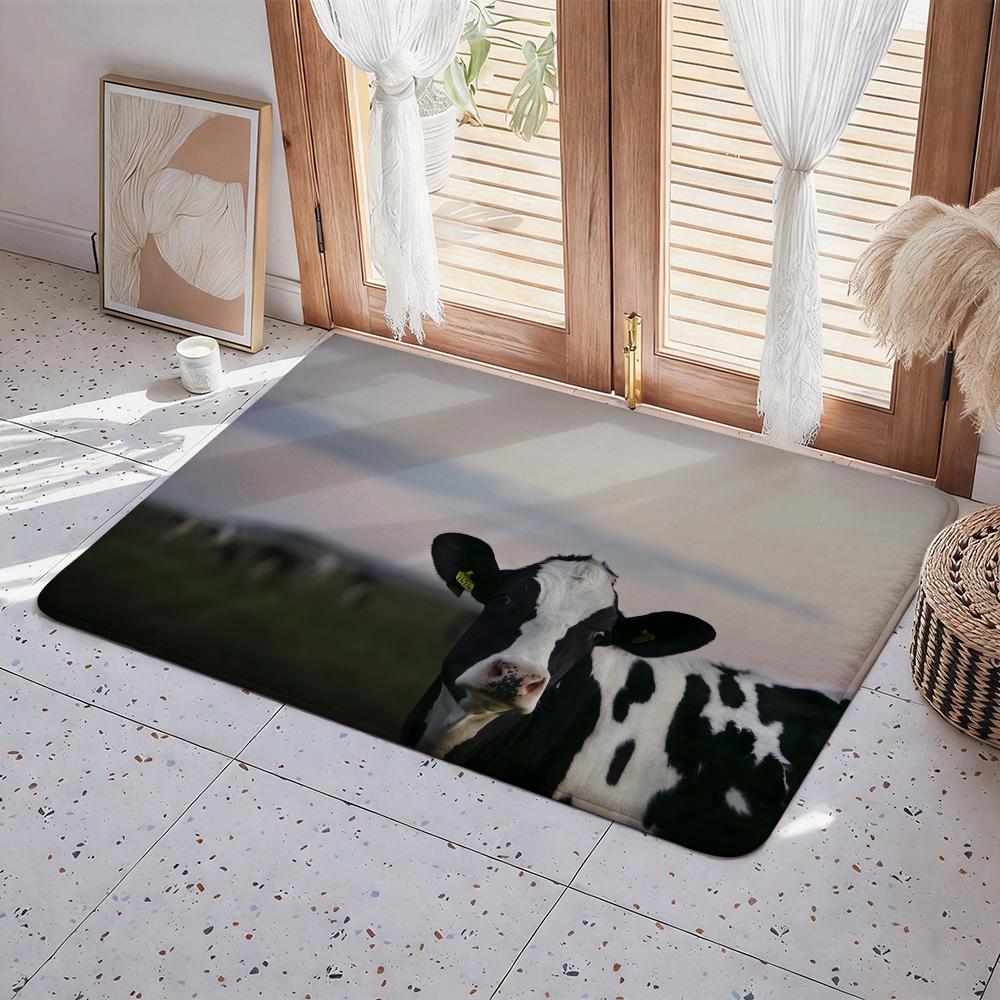 Animal A Cow Floor Mat Eco Flannel Doormat Non Slip Odorless Indoor Floor Rug Soft Short Plush Home Mat
