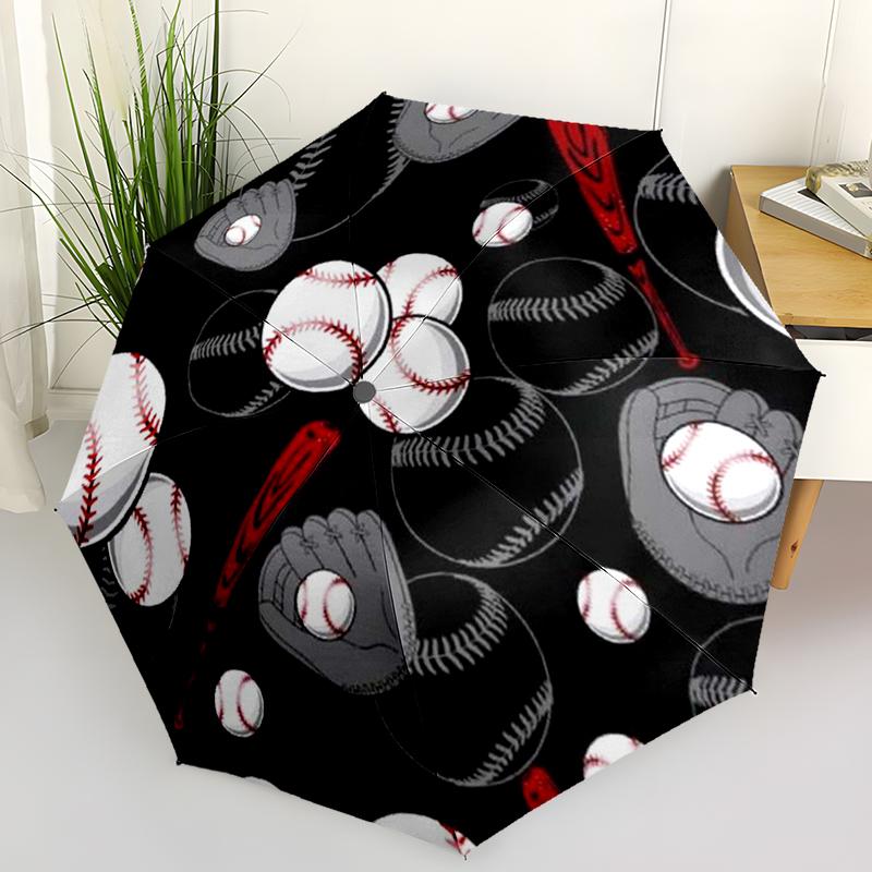 Parapluie Pliant Baseball Sportif Design Pliant à Ouverture Automatique 8 Baleines en Fer Poignée en Plastique Pare-Soleil Pliable Parfaits Cadeaux de Noël
