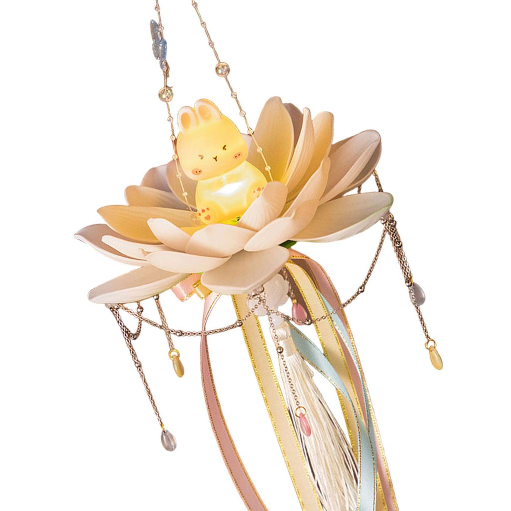 Elegant Festival Lotus Flower Lantern Functional Plastic Mid Autumn Lantern with Rabbits Easy to Use Candle Lights