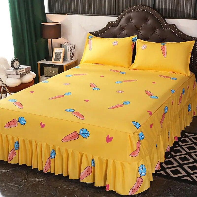 3 Pcs Classic Bed Skirt Princess Style Cotton Sheet Set Plain Bedspread for Bed Queen King Size Bed Cover with Pillowcases