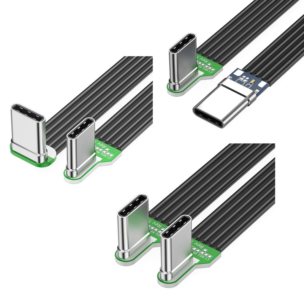 Bendable Type C To Type C Flat Silicone Soft Wire Left and Right Angles 8 Length Optioning for Cameras and Electronics