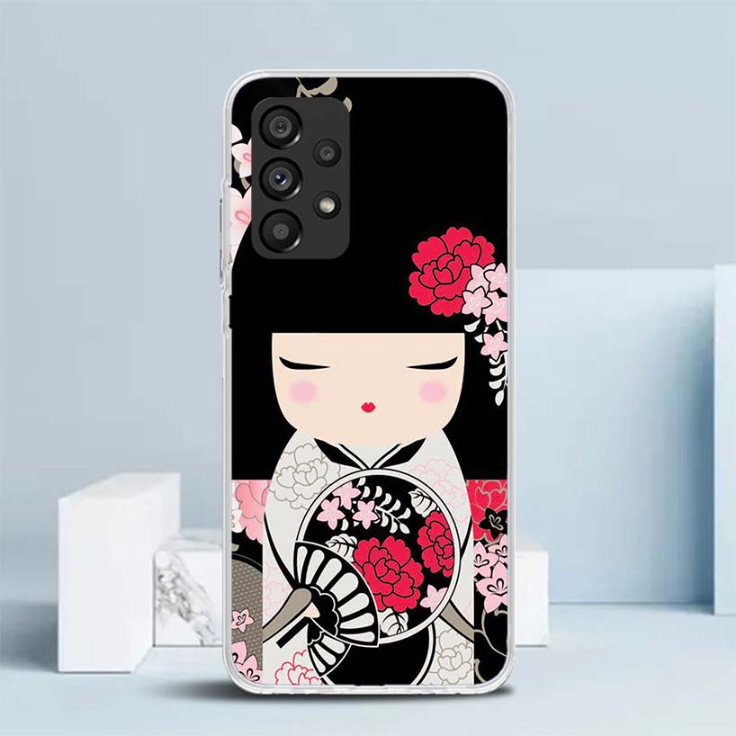 Kokeshi Doll Kimono Girl Soft Cover for Samsung Galaxy A17 A37 A57 A16 A26 A36 A56 A15 A14 A55 Phone Case A13 A53 A25 A35 A24 A3