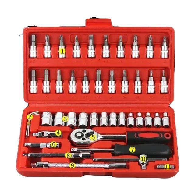 46-Piece 1/4-Inch Mechanics Tool Kit With Quick-Release Ratchet Screwdriver Kit Extension For Manual Use On Automobiles