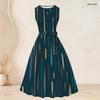 Women Plus Size Printed Two Piece Set Sleeveless Tie Waist Flared Dress 3 4 Sleeve Open Cardigan