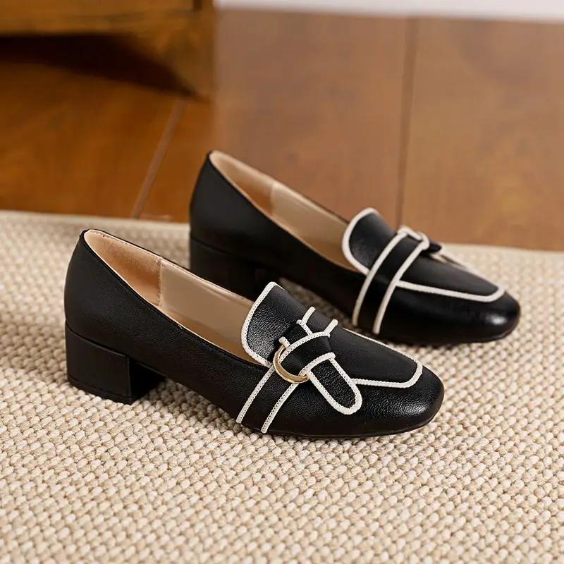 Женские туфли-лодочки с квадратным носком и средним каблуком мокасины женская обувь последние предложения тренд 2025 популярная скидка Y2k летние слипоны 35 4636₽