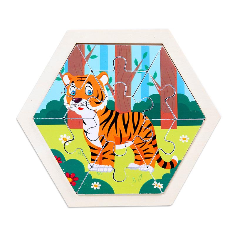 

Hexagonal children s creative three-dimensional animal puzzle wooden early education puzzle fruit and vegetable traffic cognitive toys тигровий