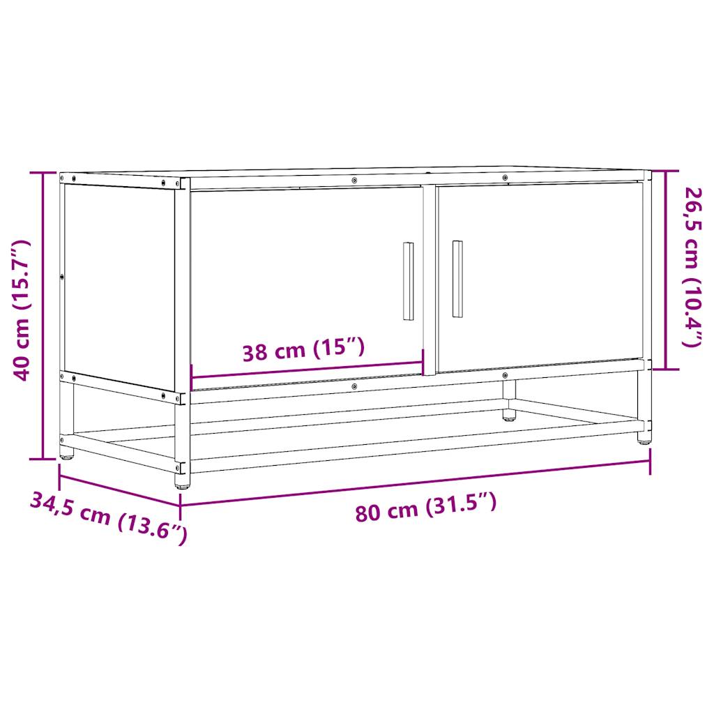 TV Stand in Sonoma Oak Finish 80 x 34.5 x 40 cm Made of Particleboard and Metal