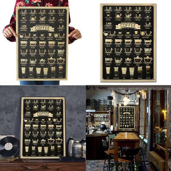 Póster de Papel Kraft de Calidad Premium para Decoración de Bar Café Vintage Nostálgico para Pared