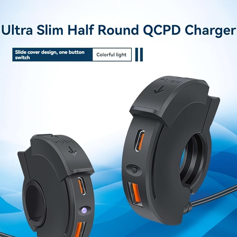 Quick Release Motorcycle USB Charger - Slim Profile Universal Handle Mount with QCPD Fast Charging DC 12-24V