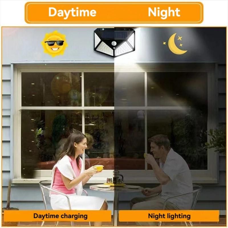 100 LED Wall Lights Outdoor Solar Lamp PIR Motion Sensor Solar Powered Sunlight Street Light for Garden Decoration