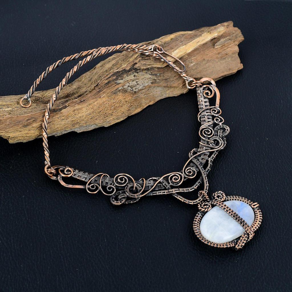 Rainbow Moonstone Necklace Gemstone Jewelry, 999 Copper Wire Wrapped Necklace, Adjustable Handmade Beautiful Jewelry Chain Necklace