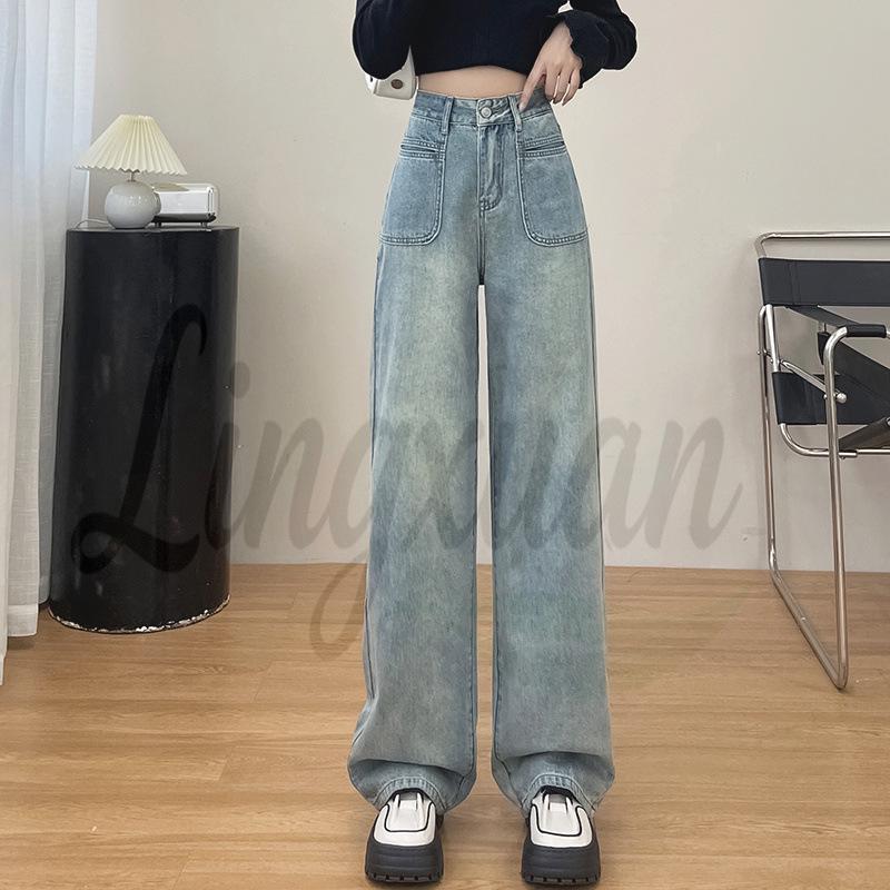 Women’s Spring 2026 Light High-Waisted Straight-Leg Retro Petite Floor-Length Pants Extra Small