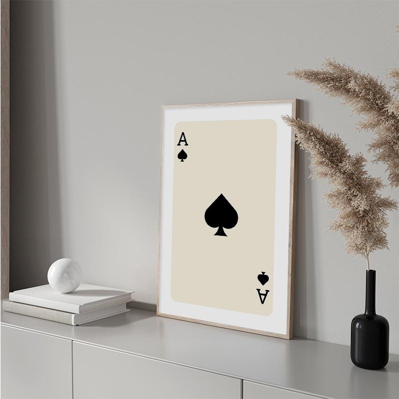 Plakát Funny Lucky You Trendy Retro Black Ace Card Plakát Nástěnná malba Severské umění do obývacího pokoje Ložnice Domácí dekorace