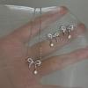 Elegant S925 Sterling Silver Diamond Bow Ballet Clavicle Chain Necklace