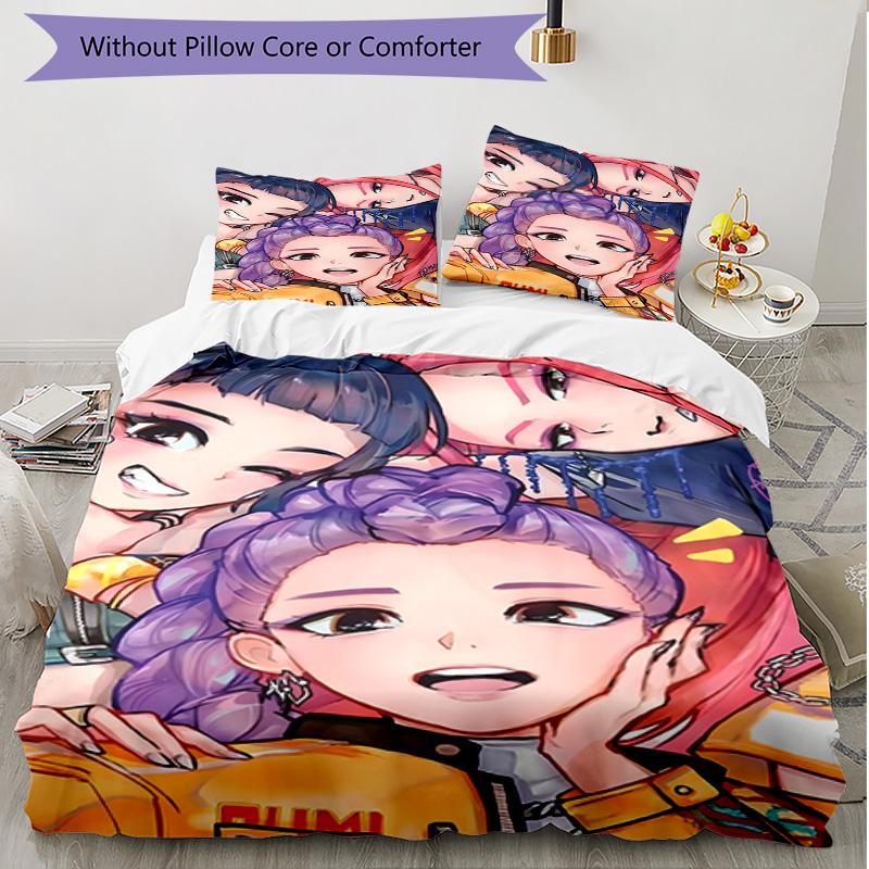 3pcs Duvet Cover Set (1*Duvet Cover + 2*Pillowcase, Without Core), KPop Demon Hunters Print Soft All‑Season Bedding Set, Home Bedroom Decor Gift