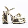 Fashion Black Punk Platform High - Heel Sandals | Pearl, Rhinestone & Rivet - Decorated Edgy Style
