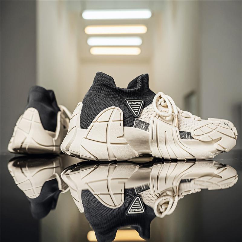 Men'S Sock Knit Chunky Platform Sneakers Breathable Thick Sole Casual Shoes Shock Absorbing Streetwear Outdoor Sports Trainers