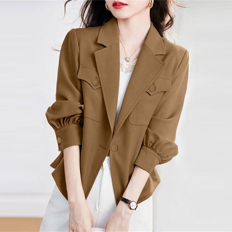 

ZANZEA Женская повседневная блузка-кардиган с отложным воротником и длинным рукавом 5XL светло-коричневого