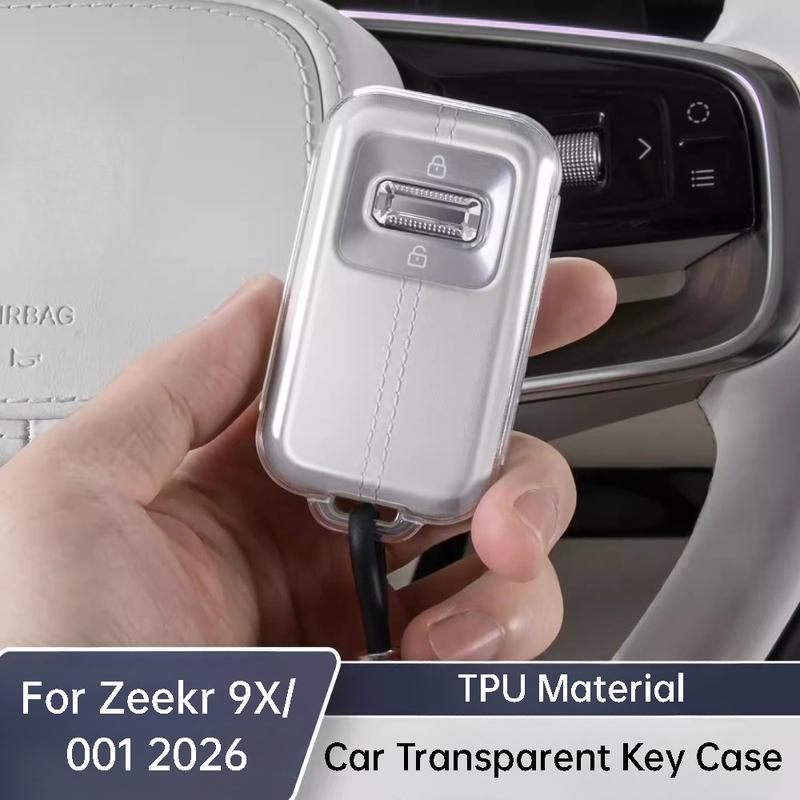 For Zeekr 001 9X 2026 TPU Car Transparent Key Case Remote Key Full Cover Protective Shell Key Buckle Accessories Black Transparent B