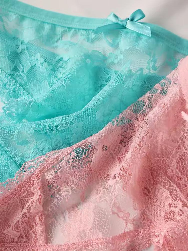 4PCS Sexy Women's Thongs Transparent Women Panties Sexy Lace Underwear Solid Floral G-String Female Underpants Lingerie