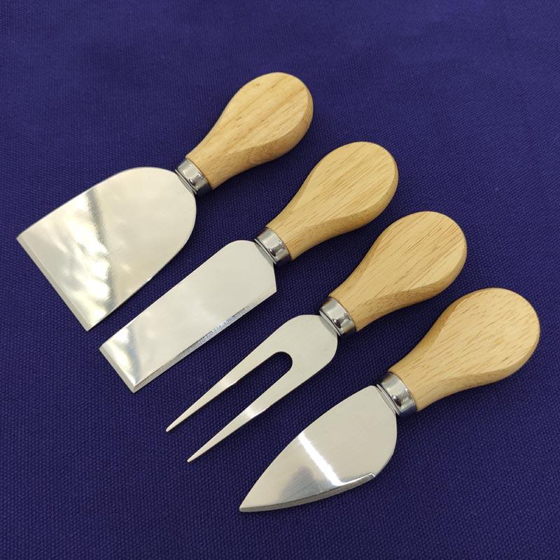 Oak Handle Stainless Steel Cheese and Butter Knife Set