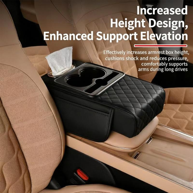 Ergonomic Support Leather Car Console Pad Height Adjustment Waterproof for Long Drive Comfort No Tool Required Setups