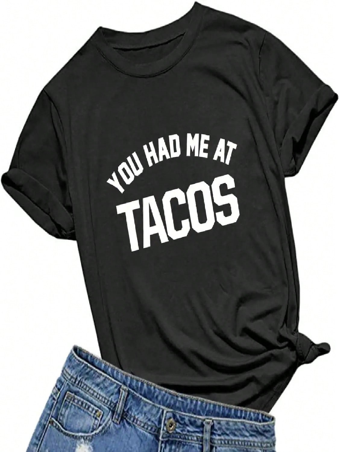 Wounisex You Had Me At Tacos Letters Printed Funny T-Shirt Tops Tees S разноцветный