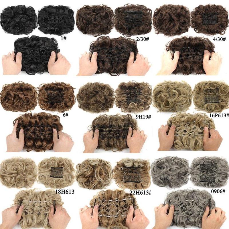 Synthetic Hair Bun Comb Clip In Messy Curly Chignon Elastic Band Scrunchies Hair Pieces Extension For Women Black Brown