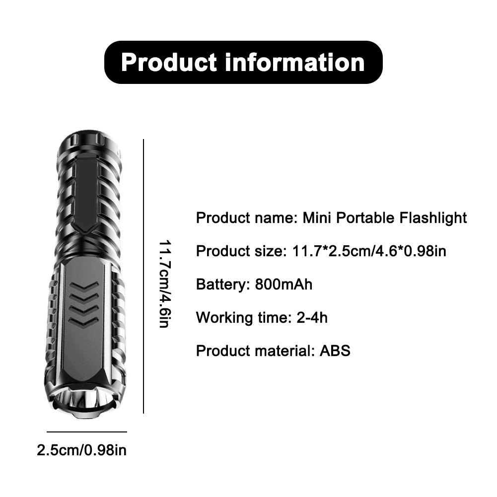 Mini Portable Flashlight USB Rechargeable Small Household Torch Outdoor Camping Hiking Emergency Lighting Light