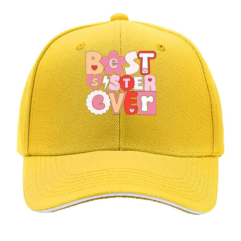 Best Sister Ever Pink Heart Lettering Design Sandwich Baseball Cap Unisex Women Sun Cap Outdoor Workouts Hat
