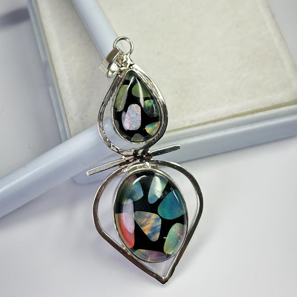 Natural Opal Pendant 52 ct Sterling Silver Fancy for Anniversary Gift October Birthday Birthstone