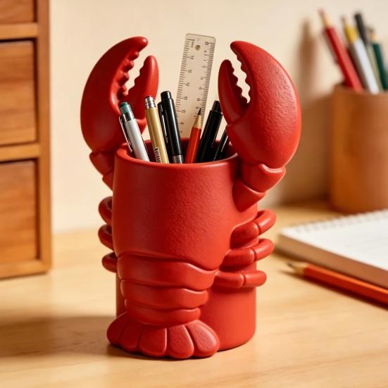 jijijing Lobster Pen Holder, 3D Printed Desktop Organizer, Crayfish Pencil Stand for Office Desk Student Supplies, Halloween Party Decoration Gift