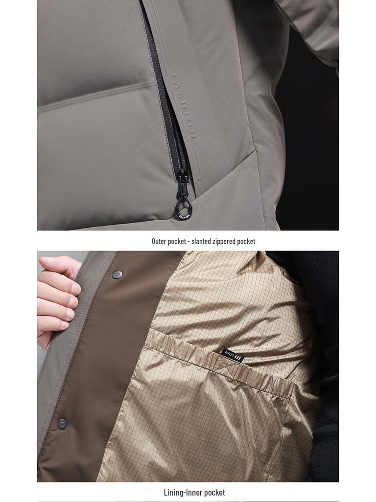 Men's Winter Down Jacket with Detachable Hood - Thick, Warm Business Casual Outerwear for Middle-Aged and Elderly.